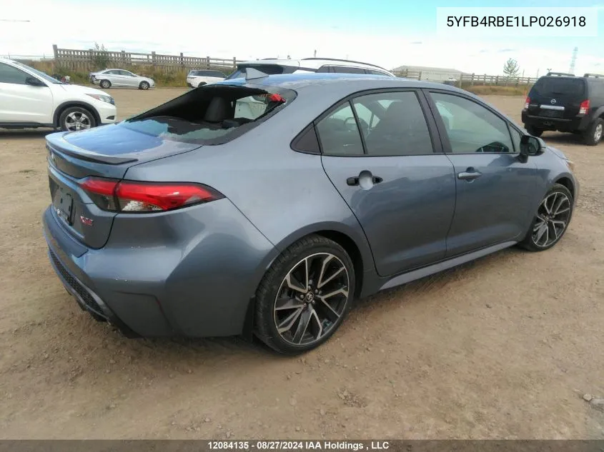 2020 Toyota Corolla Se/Xse VIN: 5YFB4RBE1LP026918 Lot: 12084135