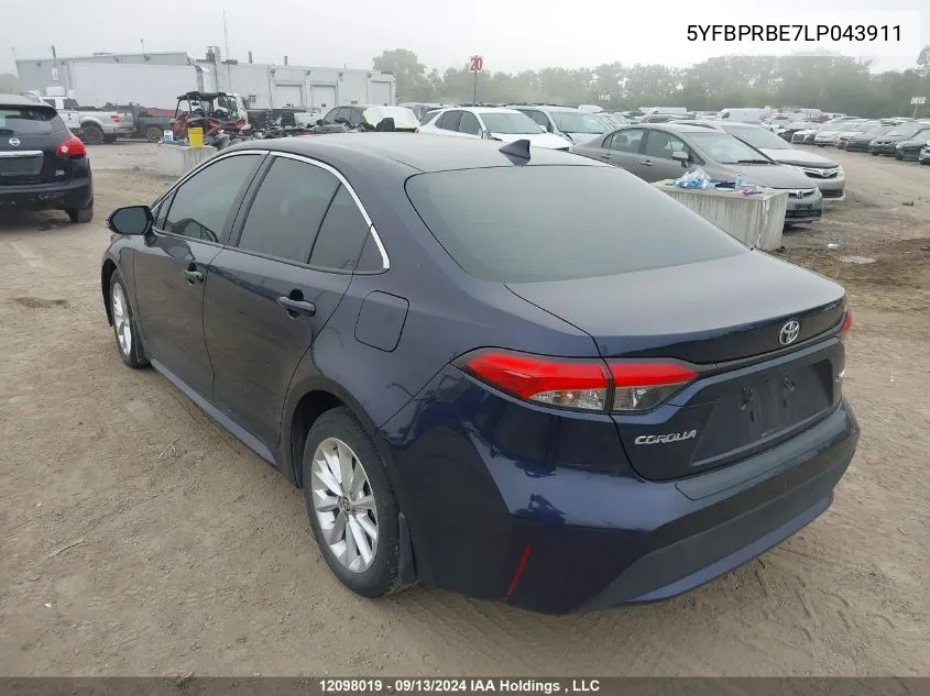 2020 Toyota Corolla Le VIN: 5YFBPRBE7LP043911 Lot: 12098019