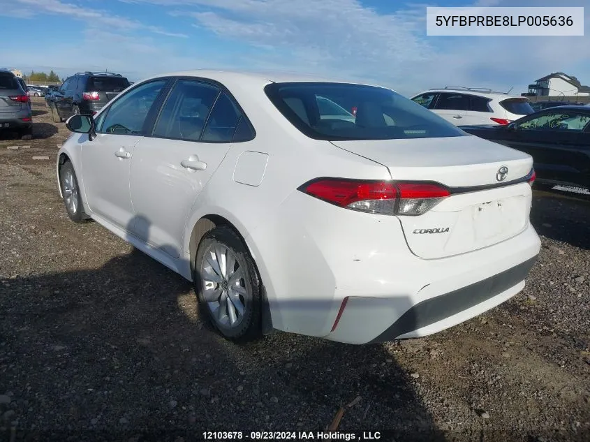 2020 Toyota Corolla Le VIN: 5YFBPRBE8LP005636 Lot: 12103678