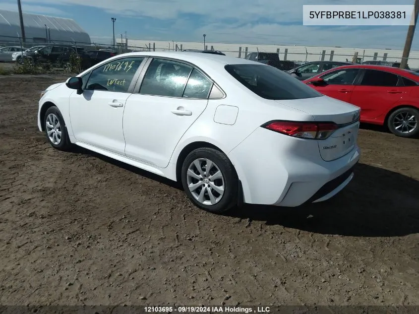 2020 Toyota Corolla Le VIN: 5YFBPRBE1LP038381 Lot: 12103695