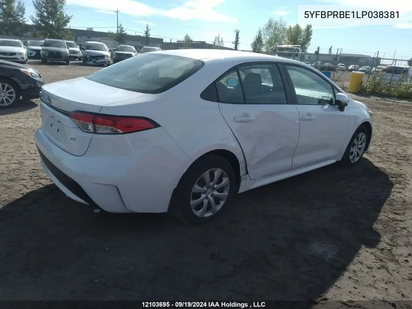 2020 Toyota Corolla Le VIN: 5YFBPRBE1LP038381 Lot: 12103695