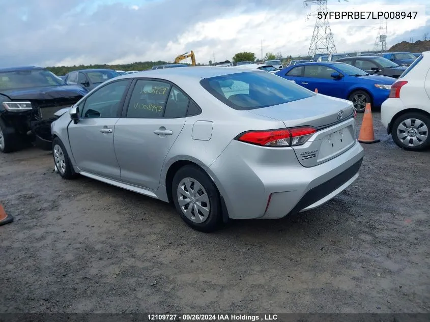 2020 Toyota Corolla L VIN: 5YFBPRBE7LP008947 Lot: 12109727