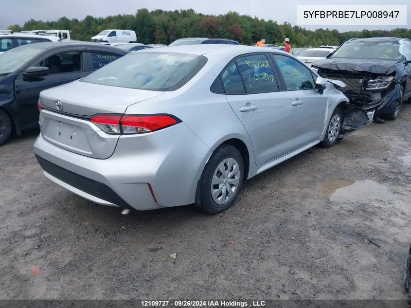 2020 Toyota Corolla L VIN: 5YFBPRBE7LP008947 Lot: 12109727