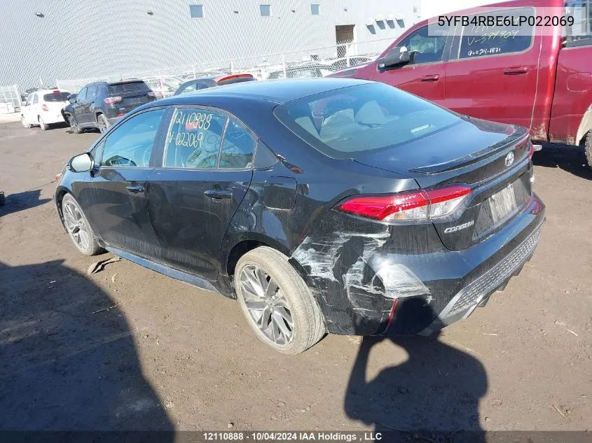 2020 Toyota Corolla Se/Xse VIN: 5YFB4RBE6LP022069 Lot: 12110888