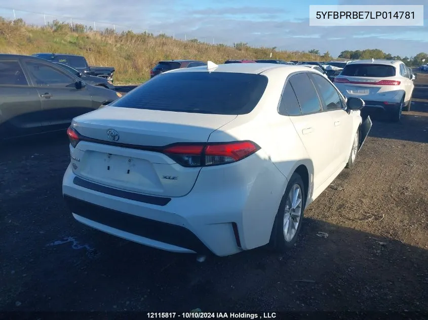 2020 Toyota Corolla Xle VIN: 5YFBPRBE7LP014781 Lot: 12115817