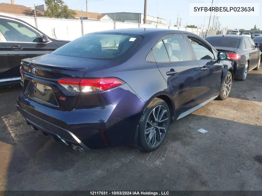 2020 Toyota Corolla Se/Xse VIN: 5YFB4RBE5LP023634 Lot: 12117031