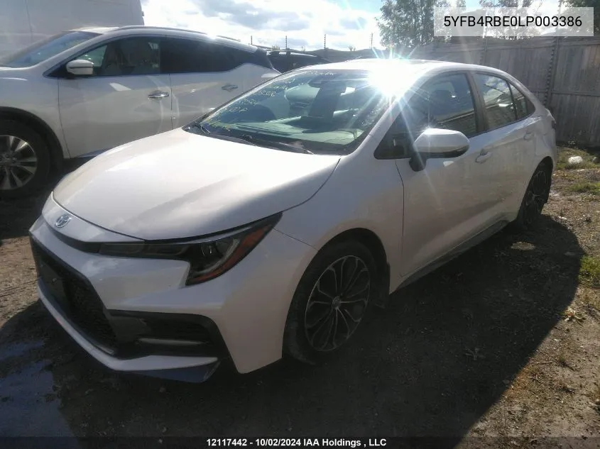 2020 Toyota Corolla Xse VIN: 5YFB4RBE0LP003386 Lot: 12117442