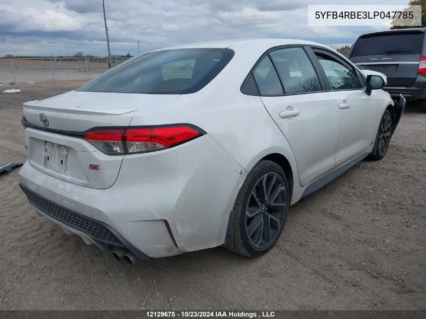 2020 Toyota Corolla Se VIN: 5YFB4RBE3LP047785 Lot: 12129675