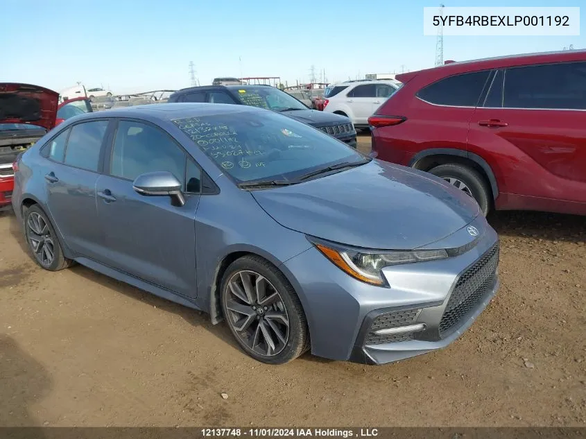 2020 Toyota Corolla Se/Xse VIN: 5YFB4RBEXLP001192 Lot: 12137748