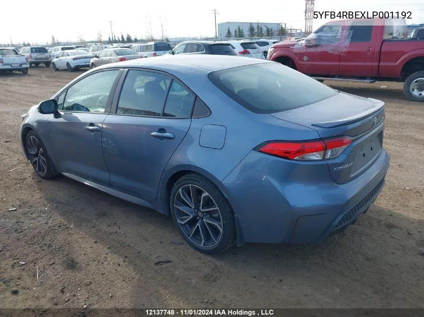 2020 Toyota Corolla Se/Xse VIN: 5YFB4RBEXLP001192 Lot: 12137748