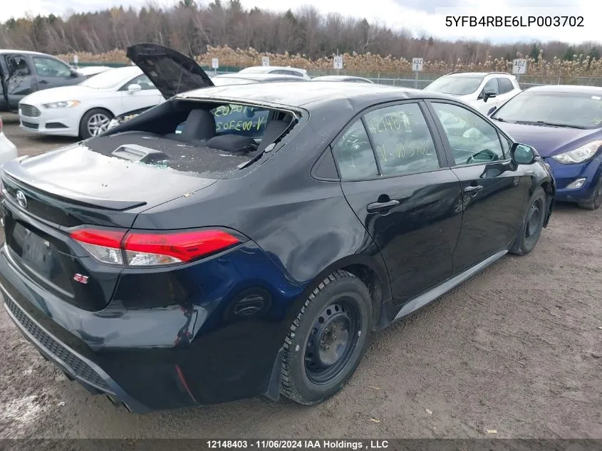 2020 Toyota Corolla Se/Xse VIN: 5YFB4RBE6LP003702 Lot: 12148403