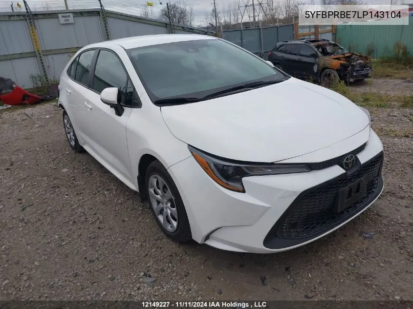 2020 Toyota Corolla Le VIN: 5YFBPRBE7LP143104 Lot: 12149227