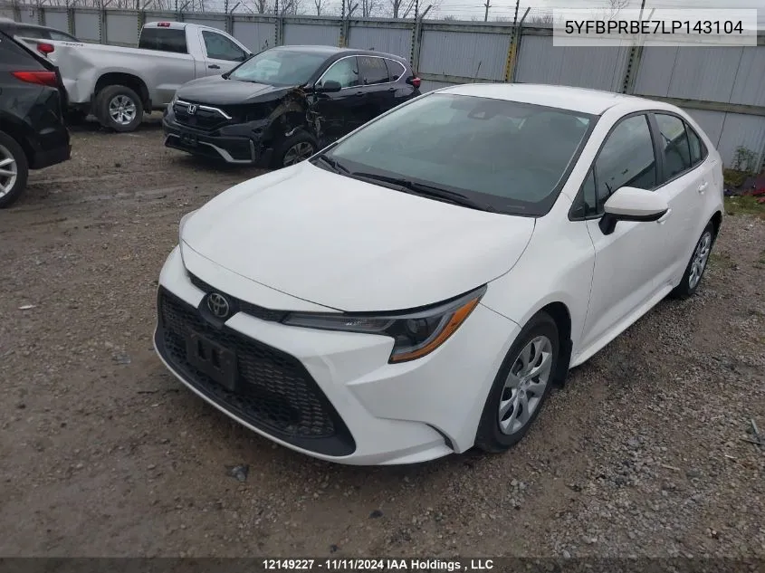 2020 Toyota Corolla Le VIN: 5YFBPRBE7LP143104 Lot: 12149227