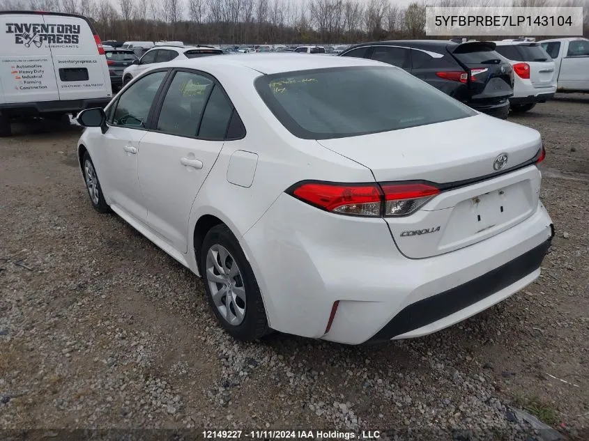 2020 Toyota Corolla Le VIN: 5YFBPRBE7LP143104 Lot: 12149227