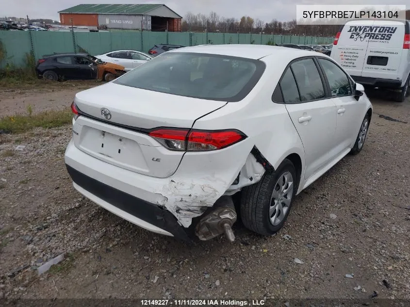 2020 Toyota Corolla Le VIN: 5YFBPRBE7LP143104 Lot: 12149227