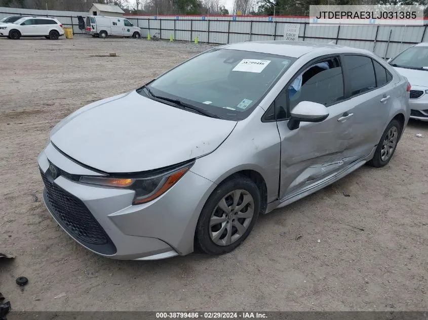 2020 Toyota Corolla Le VIN: JTDEPRAE3LJ031385 Lot: 38799486