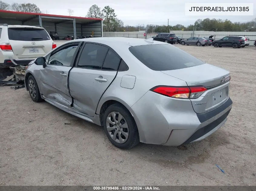 2020 Toyota Corolla Le VIN: JTDEPRAE3LJ031385 Lot: 38799486