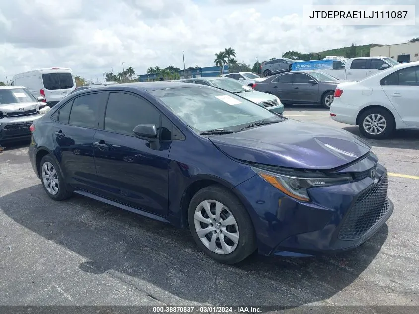 2020 Toyota Corolla Le VIN: JTDEPRAE1LJ111087 Lot: 38870837