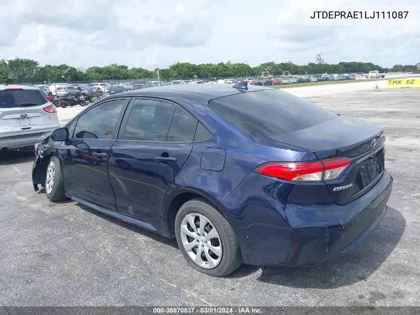 2020 Toyota Corolla Le VIN: JTDEPRAE1LJ111087 Lot: 38870837