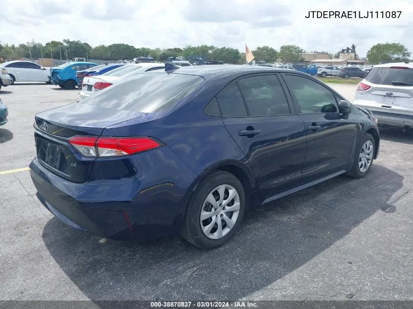 2020 Toyota Corolla Le VIN: JTDEPRAE1LJ111087 Lot: 38870837