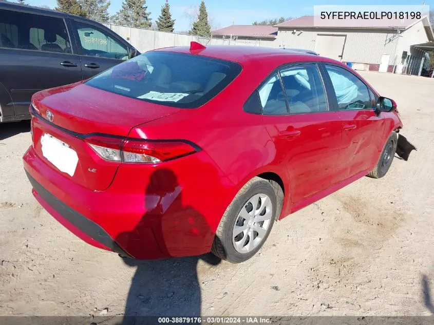 2020 Toyota Corolla Le VIN: 5YFEPRAE0LP018198 Lot: 38879176