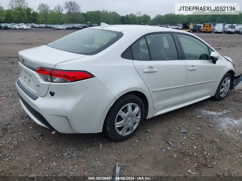 2020 Toyota Corolla Le VIN: JTDEPRAEXLJ052136 Lot: 39339487