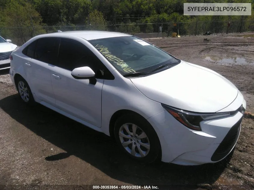 2020 Toyota Corolla Le VIN: 5YFEPRAE3LP096572 Lot: 39353954