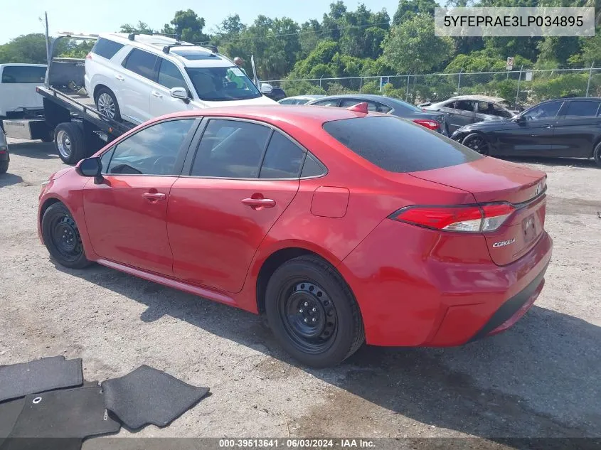 2020 Toyota Corolla Le VIN: 5YFEPRAE3LP034895 Lot: 39513641