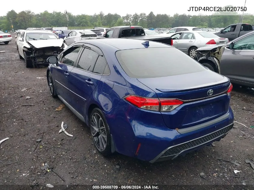 2020 Toyota Corolla Se VIN: JTDP4RCE2LJ020750 Lot: 39588709