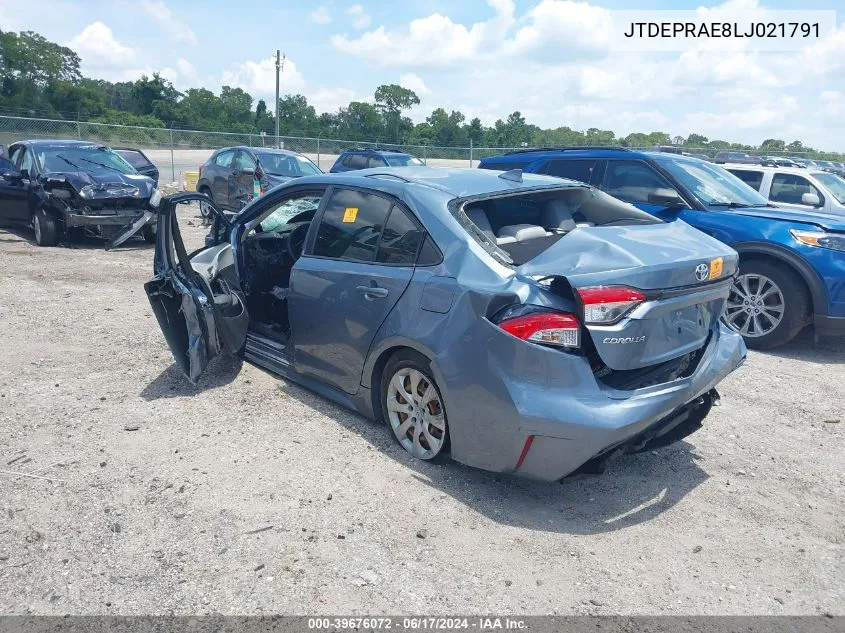 2020 Toyota Corolla Le VIN: JTDEPRAE8LJ021791 Lot: 39676072