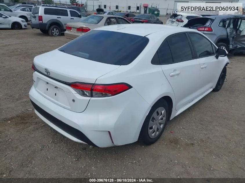 2020 Toyota Corolla L VIN: 5YFDPRAE2LP060934 Lot: 39676128