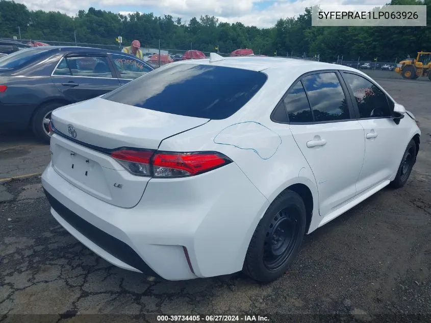 2020 Toyota Corolla Le VIN: 5YFEPRAE1LP063926 Lot: 39734405