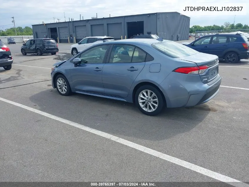 2020 Toyota Corolla Le VIN: JTDHPRAEXLJ102837 Lot: 39765397