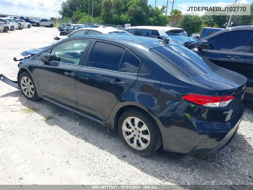 2020 Toyota Corolla Le VIN: JTDEPRAE0LJ102770 Lot: 39777921