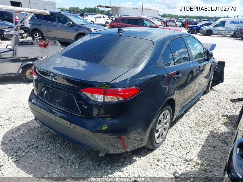 2020 Toyota Corolla Le VIN: JTDEPRAE0LJ102770 Lot: 39777921