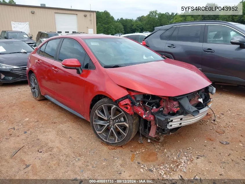 2020 Toyota Corolla Se VIN: 5YFS4RCE0LP043952 Lot: 40051733