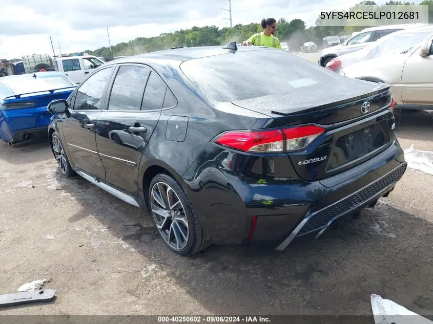 2020 Toyota Corolla Se VIN: 5YFS4RCE5LP012681 Lot: 40250602