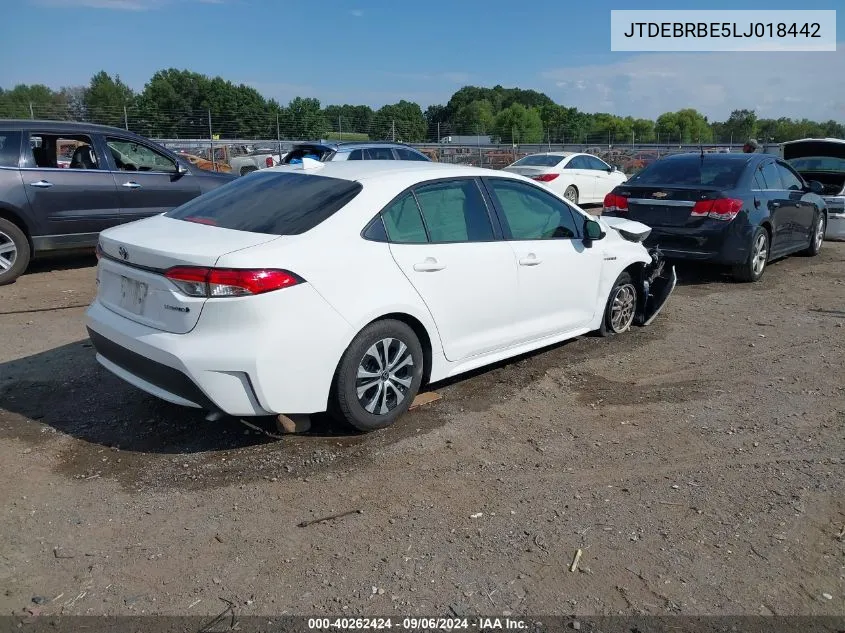 2020 Toyota Corolla Hybrid Le VIN: JTDEBRBE5LJ018442 Lot: 40262424