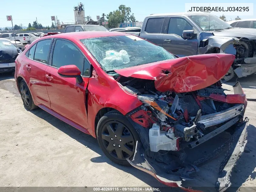 2020 Toyota Corolla Le VIN: JTDEPRAE6LJ034295 Lot: 40269115