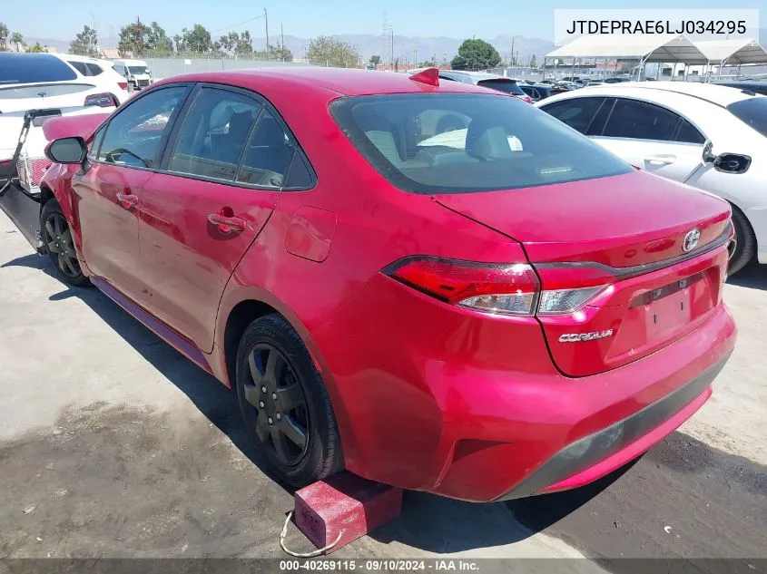 2020 Toyota Corolla Le VIN: JTDEPRAE6LJ034295 Lot: 40269115