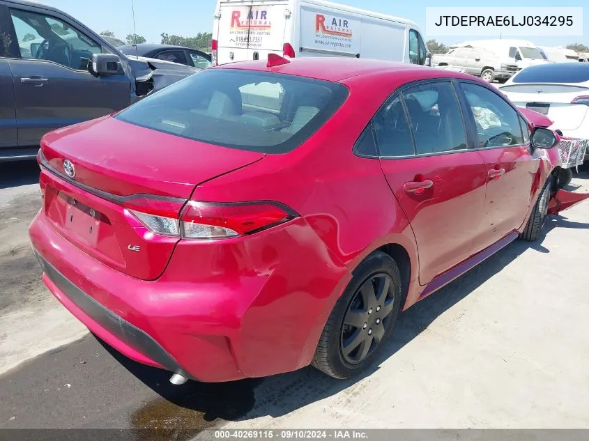 2020 Toyota Corolla Le VIN: JTDEPRAE6LJ034295 Lot: 40269115