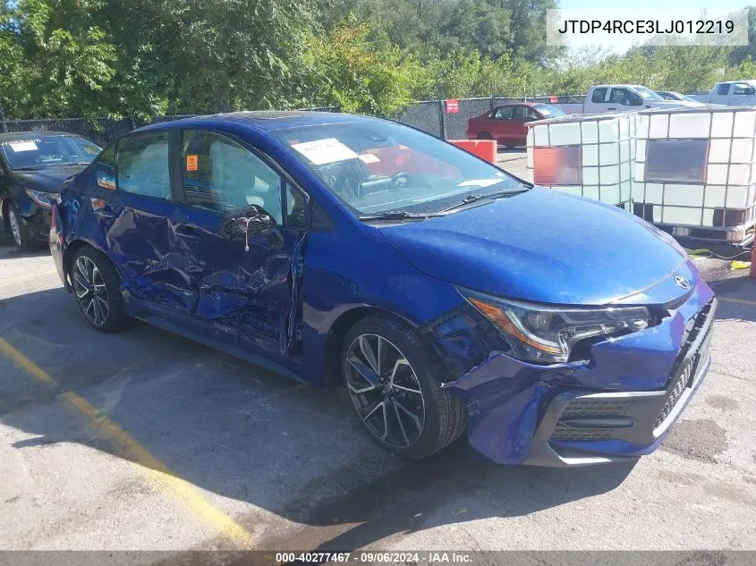 2020 Toyota Corolla Se VIN: JTDP4RCE3LJ012219 Lot: 40277467