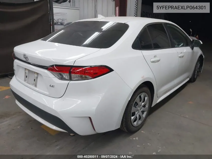 2020 Toyota Corolla Le VIN: 5YFEPRAEXLP064301 Lot: 40280011