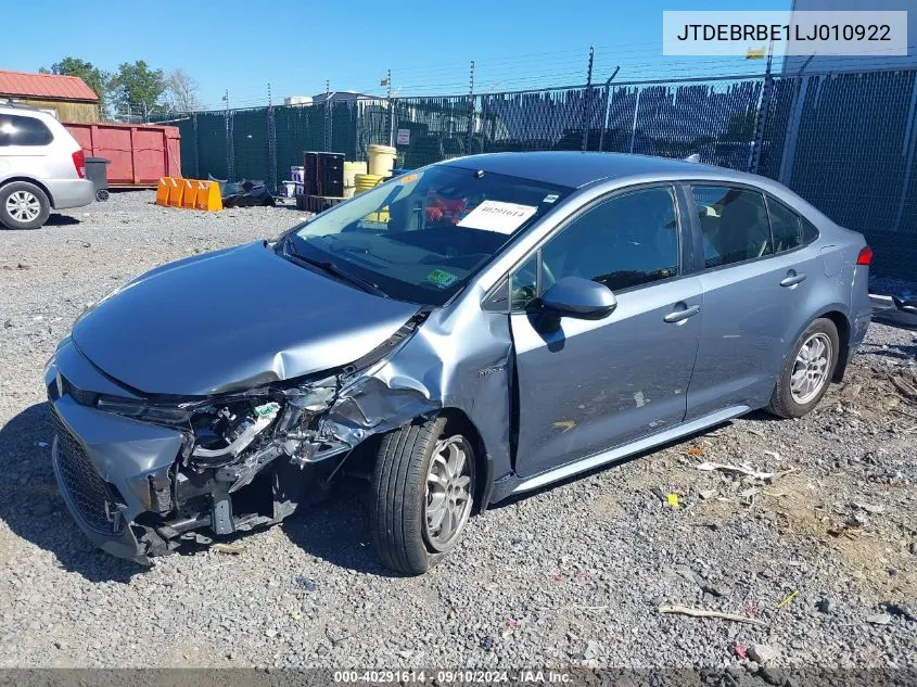 2020 Toyota Corolla Hybrid Le VIN: JTDEBRBE1LJ010922 Lot: 40291614