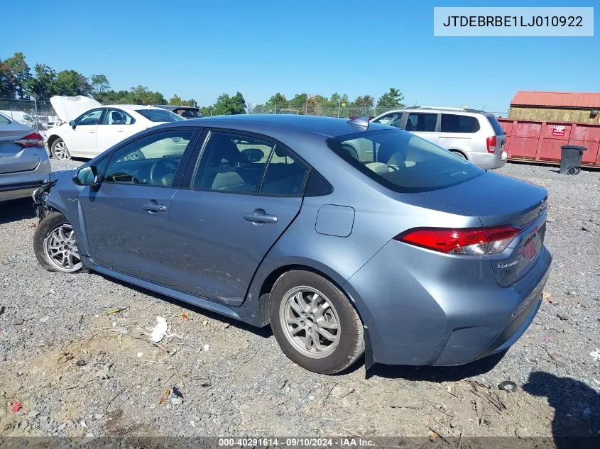 2020 Toyota Corolla Hybrid Le VIN: JTDEBRBE1LJ010922 Lot: 40291614