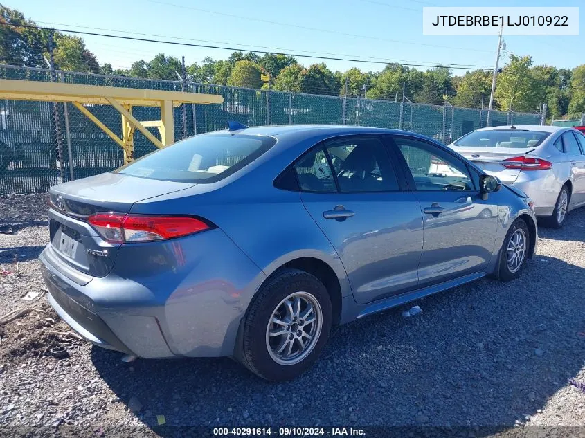 2020 Toyota Corolla Hybrid Le VIN: JTDEBRBE1LJ010922 Lot: 40291614