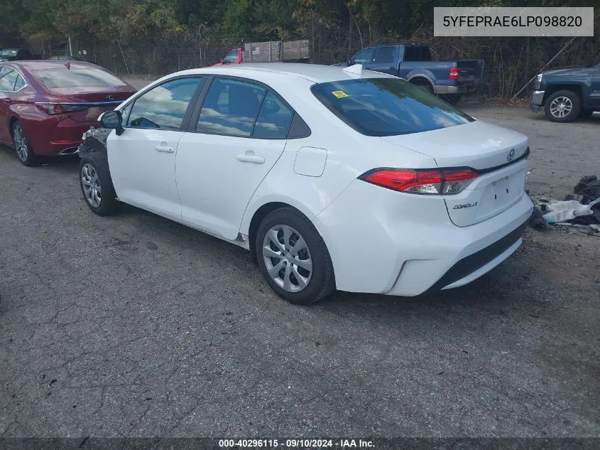 2020 Toyota Corolla Le VIN: 5YFEPRAE6LP098820 Lot: 40296115