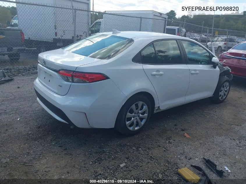 2020 Toyota Corolla Le VIN: 5YFEPRAE6LP098820 Lot: 40296115