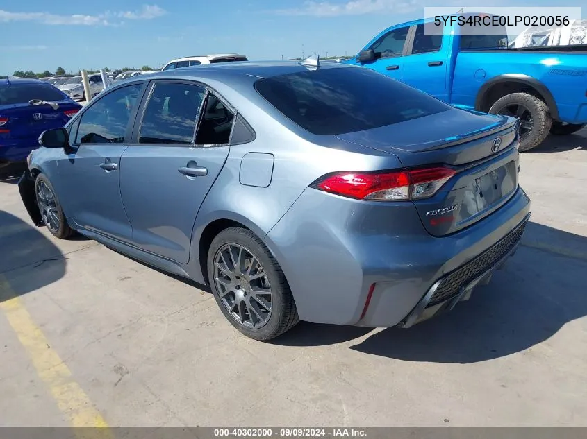 2020 Toyota Corolla Se VIN: 5YFS4RCE0LP020056 Lot: 40302000