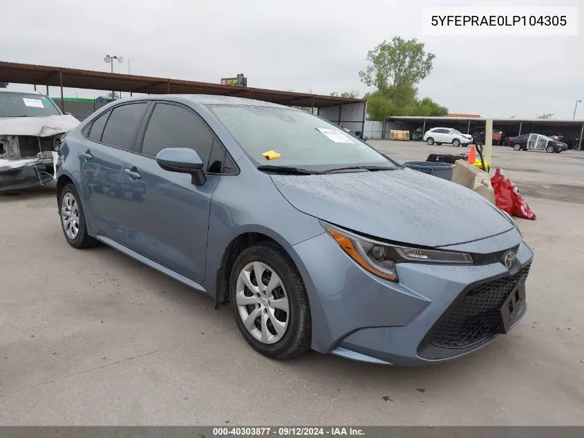 2020 Toyota Corolla Le VIN: 5YFEPRAE0LP104305 Lot: 40303877